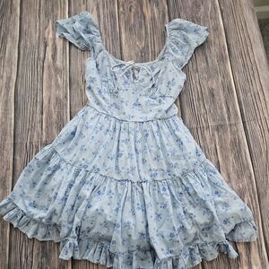 American Eagle Blue Floral Ruffle Babydoll Dress Size Small